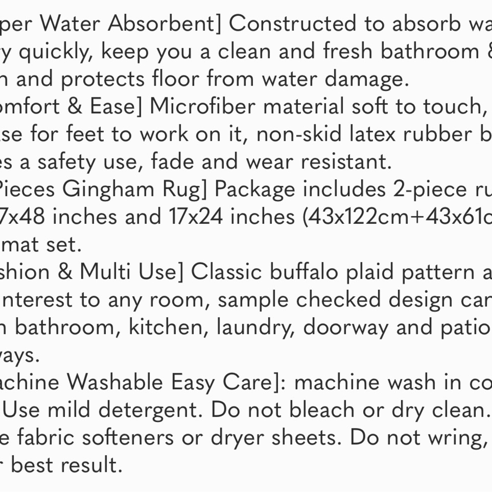 2 Pieces Buffalo Plaid Check Rug Set Water Absorb Microfiber NonSlip Kitchen Rug - Picture 7 of 7